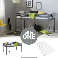 Homestyle4U Dviaukštė lova, 207.5x110x96.5 cm, pilka