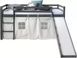 Homestyle4U Vaikiška aukšta lova su čiuožykla, 207.5x110x219.5 cm, pilka