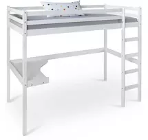 Homestyle4U Dviaukštė lova su rašomuoju stalu ir kopėtėlėmis, 96x206x174 cm, balta