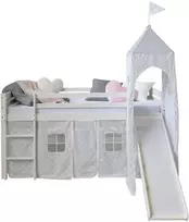 Homestyle4U Vaikiška aukšta lova su čiuožykla ir bokštu, 207,5x228x219,5 cm, balta