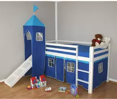 Homestyle4U Dviaukštė lova, 207.5x228x219.5 cm, balta, mėlyna