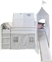 Homestyle4U Vaikiška aukšta lova, 207.5x219.5x228 cm, balta