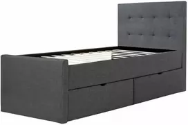 Homestyle4U Lova, Paminkštinta viengulė lova su galvūgaliu ir 2 stalčiais, 95x214x103 cm, Pilka
