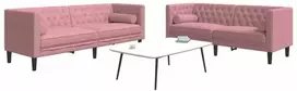 Sofa Chesterfield sofų komplektas su pagalvėlėmis, 2 dalių, rožinis