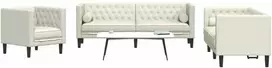 Sofa Chesterfield sofų komplektas su pagalvėlėmis, 3 dalių, kreminė