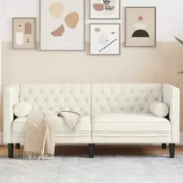 Dvivietė chesterfield sofa su pagalvėlėmis, kreminė, aksomas