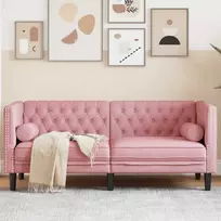Dvivietė chesterfield sofa su pagalvėlėmis, rožinė, aksomas