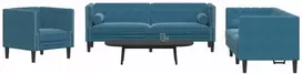 Sofa Chesterfield sofų komplektas su pagalvėlėmis, 3 dalių, mėlynas