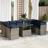 Sofa Sofos komplektas su pagalvėlėmis, 10 dalių, poliratanas/akacija