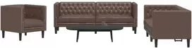 Sofa Chesterfield sofų komplektas, 3 dalių, rudas, dirbtinė oda