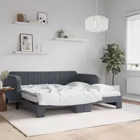 Sofa Lova su ištraukiama dalimi/čiužiniu, pilka, 90x190cm, aksomas