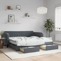 Sofa Lova su ištraukiama dalimi/stalčiais, pilka, 90x190cm, aksomas