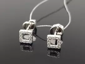 Best Diamonds Balto aukso auskarai su baltais briliantais