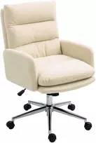 "HOMCOM" biuro kėdė Ergonomiška biuro kėdė su porankiais, ėriuko vilnos išvaizdos, reguliuojamo aukščio pasukama kėdė su supimo funkcija, minkšta namų biuro kėdė, kreminės baltos spalvos
