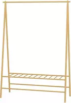 HOMCOM Drabužių stovas iš bambuko, drabužių stovas su lentynomis ir kabliukais, prieškambario, svetainės, miegamojo, 116 x 43,5 x 160 cm, natūralaus medžio