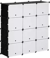 HOMCOM batų spintelė, 12 skyrių dėžė, „pasidaryk pats“ modulinė lentyna su durelėmis, plastikas ir plienas, juoda ir balta, 125 x 32 x 125 cm