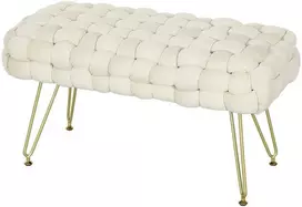 HOMCOM taburetė, minkštas aksomo išvaizdos suolas, minkšta sėdynė, metalinės kojos, atramos kojoms, skirtas svetainei, miegamajam, 76 x 38 x 41,5 cm, kreminės baltos spalvos