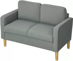 HOMCOM Sofa 2 sėdimų vietų maža sofa su porankiu, daiktadėžė, šiuolaikiška minkšta sofa, medinės kojos, pagalvėlės, svetainės sofa, miegamasis, 117 x 63 x 79 cm, šviesiai pilka