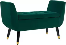HOMCOM Prabangus sėdimasis suolas Minkštas suolas su daiktadėže Porankiai Krūtinės suolas Aksominio poliesterio kaučiukmedis Žalias 107 x 42 x 65 cm