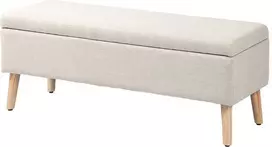 HOMCOM Suoliukas Minkštas suoliukas su daiktadėže Lovos suoliukas su linine išvaizda prieškambario miegamajame Svetainė Ruberoidas Smėlio spalvos 110 x 39 x 45 cm