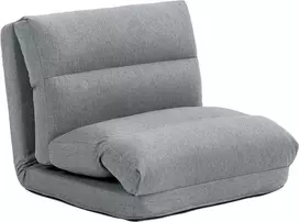 Fotelis HOMCOM Grindų kėdė Grindų kėdė su 6 pakopų reguliuojamu atlošu, sulankstoma meditacijos kėdė su lino išvaizda, minkšta grindų sofa svetainei, miegamajam, pilka