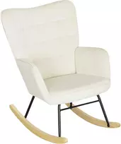 Fotelis "HOMCOM" supamasis krėslas, supamasis krėslas su aksomo išvaizda, porankis, krėslas su mediniais bėgiais, gulimas krėslas svetainei, miegamajam, smėlio spalvos