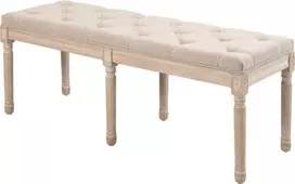 HOMCOM Vintage minkštas suolas 117x40x48 cm, lovos suolas, miegamojo suolas su sagomis, lino išvaizdos, iki 120 kg, smėlio spalvos