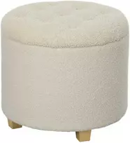 HOMCOM Suoliukas su daiktadėže, minkštas suoliukas su dangčiu, kašmyro išvaizdos lovos suoliukas, prieškambario miegamasis svetainė, medinis rėmas Ø45 x 41 cm, kreminės spalvos, baltas