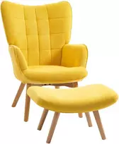 "HOMCOM recliner lounge chair" kėdė "wing chair" su taburete Fotelis su medinėmis kojomis, pagamintas iš geltonos spalvos laido