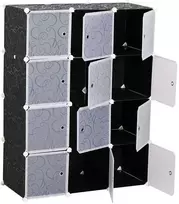 HOMCOM drabužių spinta DIY modulinė lentynų sistema, kubinė spinta su drabužių kabykla, PP, juoda + balta