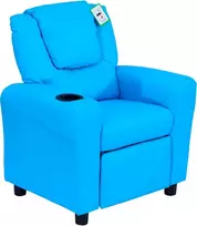 HOMCOM Vaikiškas fotelis su atsilenkimo funkcija Mini sofa 3-6 metų vaikams, mėlynos spalvos, su įmontuotu puodelio laikikliu, 62x52x69 cm