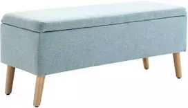 HOMCOM šviesiai žalios spalvos suolas Minkštas suolas su daiktadėže, į liną panašus poliesteris, kaučiukmedis, skandinaviško dizaino, 110x39x45 cm