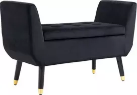 Homcom Prabangus minkštasuolis Minkštas minkštasuolis su daiktadėže ir porankiais, aksominis poliesteris, kaučiukmedis, juodas, 107 x 42 x 65 cm