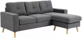 HOMCOM L-formos kampinė sofa, pilka kampinė sofa su šezlongu, lino išvaizdos, skirta 3 asmenims, 93x136x85cm