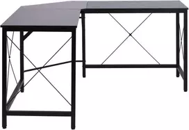 HOMCOM Kompiuterio stalas L formos kampinis stalas, kampinis stalas, MDF, juodas, 150x150x76cm