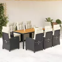 Sofa Sodo komplektas su pagalvėlėmis, 9 dalių, juodas, poliratanas