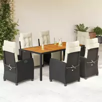 Sofa Sodo komplektas su pagalvėlėmis, 7 dalių, juodas, poliratanas