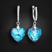 Diamond Sky Jewelry Sidabriniai auskarai moterims DiamondSky „Romantic Heart III R (Aquamarine Shimmer)“ su Swarovski kristalais