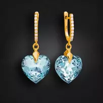 Diamond Sky Jewelry Sidabriniai auskarai moterims DiamondSky „Romantic Heart III (Aquamarine Mėlyna)“ su Swarovski kristalais