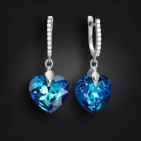 Diamond Sky Jewelry Sidabriniai auskarai moterims DiamondSky „Romantic Heart III R (Bermuda Mėlyna)“ su Swarovski kristalais