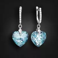 Diamond Sky Jewelry Sidabriniai auskarai moterims DiamondSky „Romantic Heart III R (Aquamarine Mėlyna)“ su Swarovski kristalais