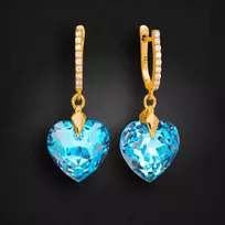 Diamond Sky Jewelry Sidabriniai auskarai moterims DiamondSky „Romantic Heart III (Aquamarine Shimmer)“ su Swarovski kristalais