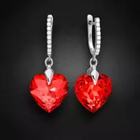 Diamond Sky Jewelry Sidabriniai auskarai moterims DiamondSky „Romantic Heart III R (Light Siam)“ su Swarovski kristalais