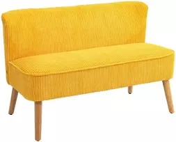 HOMCOM dvivietė sofa, minkšta sofa, dviguba sofa, gofruoto poliesterio ir porolono sofa svetainei, miegamajam, 117 x 56,5 x 77 cm, geltona