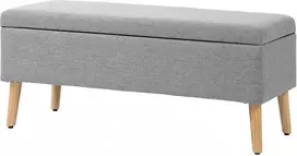 Homcom Minkštas suoliukas su daiktadėže, lovos suoliukas su linine išvaizda - pilka 110 x 39 x 45 cm