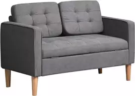 HOMCOM 2-viečių sofa, medžiaginė, nuimama, su pagalvėlėmis, kaučiukmedis, medvilnė, pilka, 117 x 62 x 78 cm