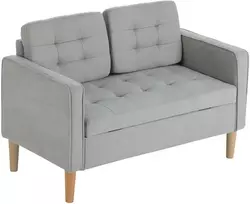 HOMCOM dvivietė sofa, sofa su daiktadėže, medinės kojelės, paminkštinta sofa, dvivietė sofa su aksomo efektu svetainei, miegamajam, 117 x 62 x 78 cm, šviesiai pilka | Aosom