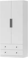 "HOMCOM" drabužių spinta Daugiafunkcinė dviejų durų drabužių spinta su drabužių laikikliu ir 2 stalčiais Miegamojo spinta 79 x 43 x 180 cm Balta