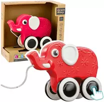 Lean Toys Raudonas dramblys su virvele ir švilpukais