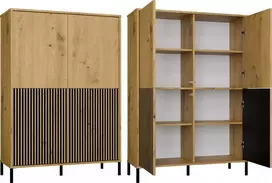 Top E Shop KAMARO 4DK SLIM/GL ĄŽUOLINĖ ARTISAN VITRINĖ SPINTELĖ